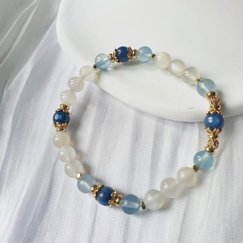 Aquamarine, Cyanite, Moonstone, 14k Gild Natural Crystal Bracelet - Bracelets - Crystal 