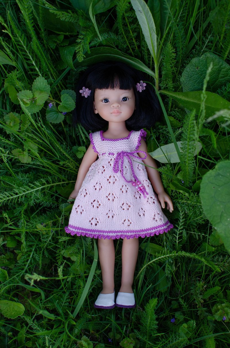 Knitted dress for Paola Reina doll - ของเล่นเด็ก - ผ้าฝ้าย/ผ้าลินิน สึชมพู