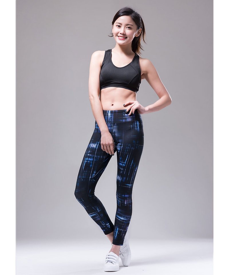 Aurora Stretch Yoga Pants/Black Blue Cross - ชุดโยคะ - ไฟเบอร์อื่นๆ 