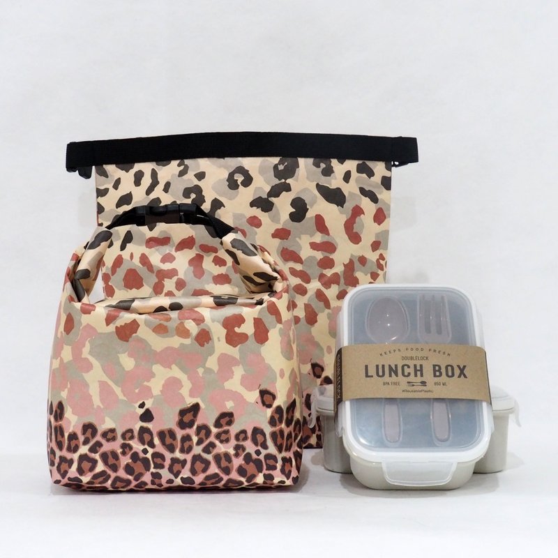 Super Set Lunch Bag (Thermal Washable Paper Bag) 1 Qty with LunchBox 2 Qty - กล่องข้าว - วัสดุกันนำ้ สีนำ้ตาล