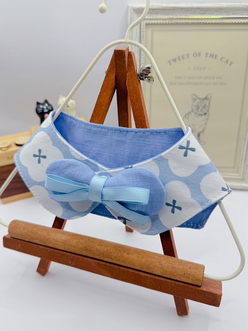 [Logbook - Set sail] Pet bib, pet collar, scarf, bib, cat and dog scarf, handmade - ปลอกคอ - ผ้าฝ้าย/ผ้าลินิน สีน้ำเงิน