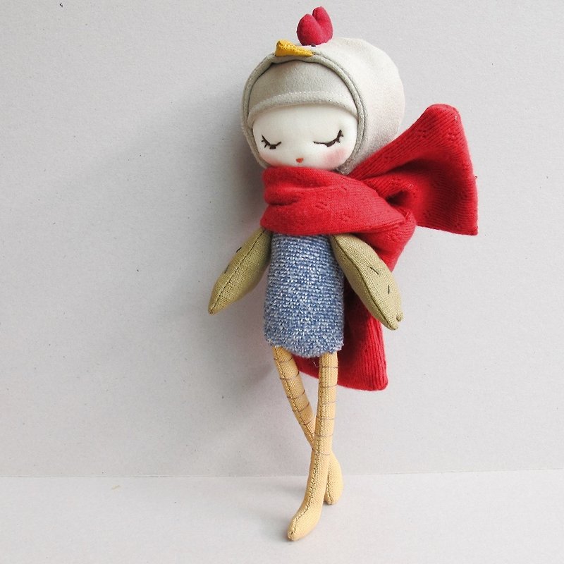 Little rooster elf (smiling while looking down) - Stuffed Dolls & Figurines - Cotton & Hemp Green