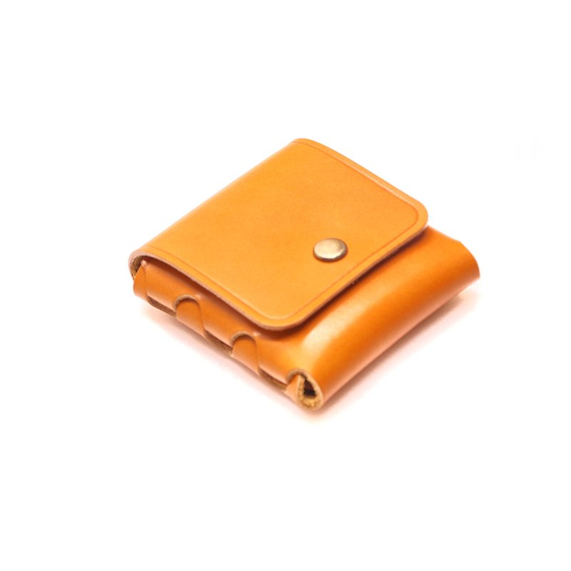 Square coin purse vegetable tanned leather - กระเป๋าใส่เหรียญ - หนังแท้ สีส้ม