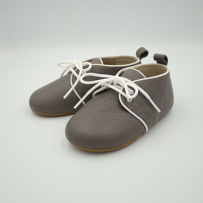 Derby (piping style) flat children's shoes with coffee laces - Mary Jane Shoes & Ballet Shoes - Genuine Leather Green