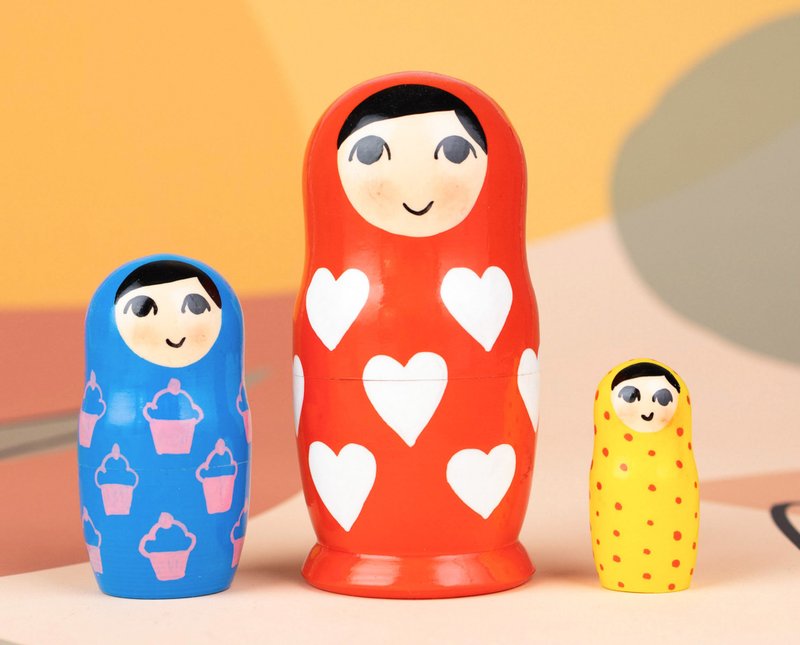 Wooden nesting dolls Red Hearts Matryoshka dolls Stack dolls Nested doll Nesting - ของเล่นเด็ก - ไม้ 