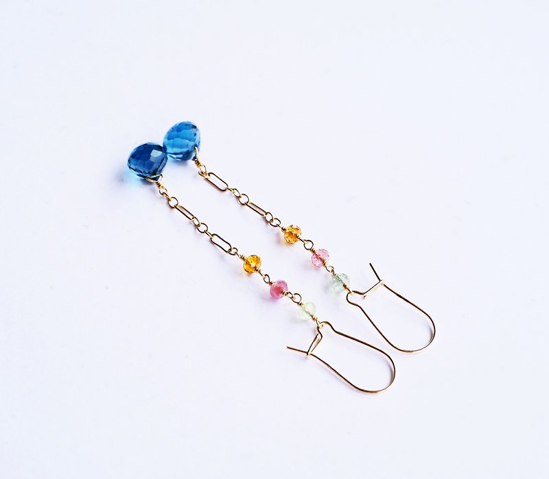 Candy Tourmaline Topaz Fat Drop Earrings French Ear Hook 14K GF Elegant temperament - Earrings & Clip-ons - Gemstone Multicolor