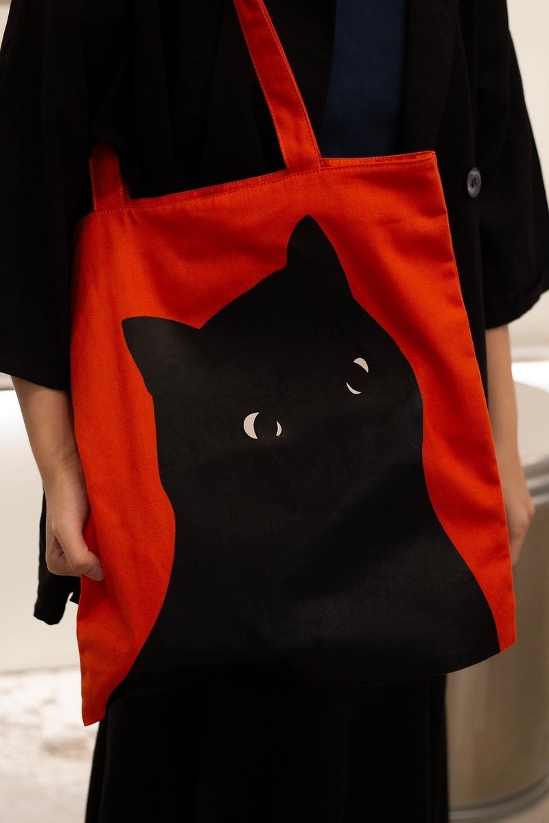 กระเป๋าผ้า | The Black Cat - อื่นๆ - ผ้าฝ้าย/ผ้าลินิน สีแดง