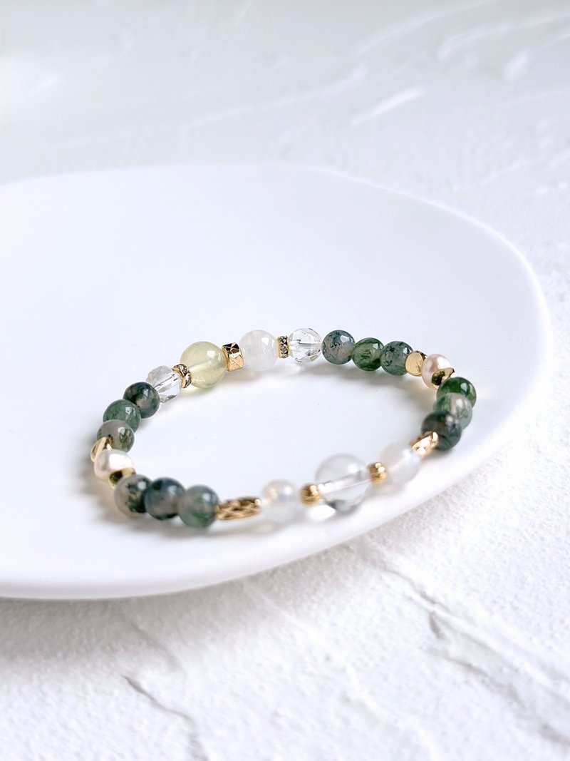 [Crystal Mine Bracelet] Aquatic Agate/Moonstone/ Stone/White Crystal/Pearl/Elastic Line Bracelet - สร้อยข้อมือ - คริสตัล 