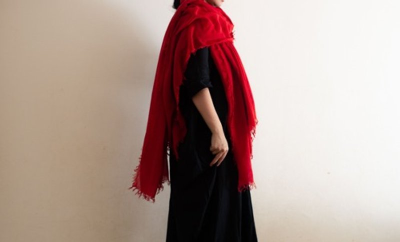 Pinkoi Proxy Purchase -  ◎Made to order Silk cashmere vegetable dyed stole <dark red> - Scarves - Cotton & Hemp 