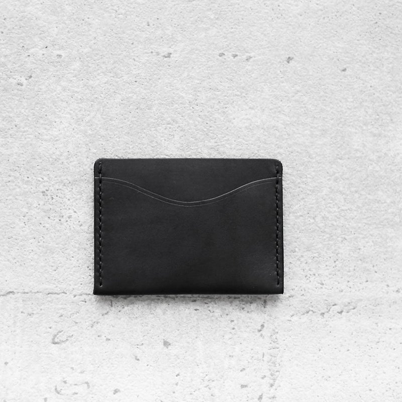 Black cow hide leather card holder wallet - ID & Badge Holders - Genuine Leather Black