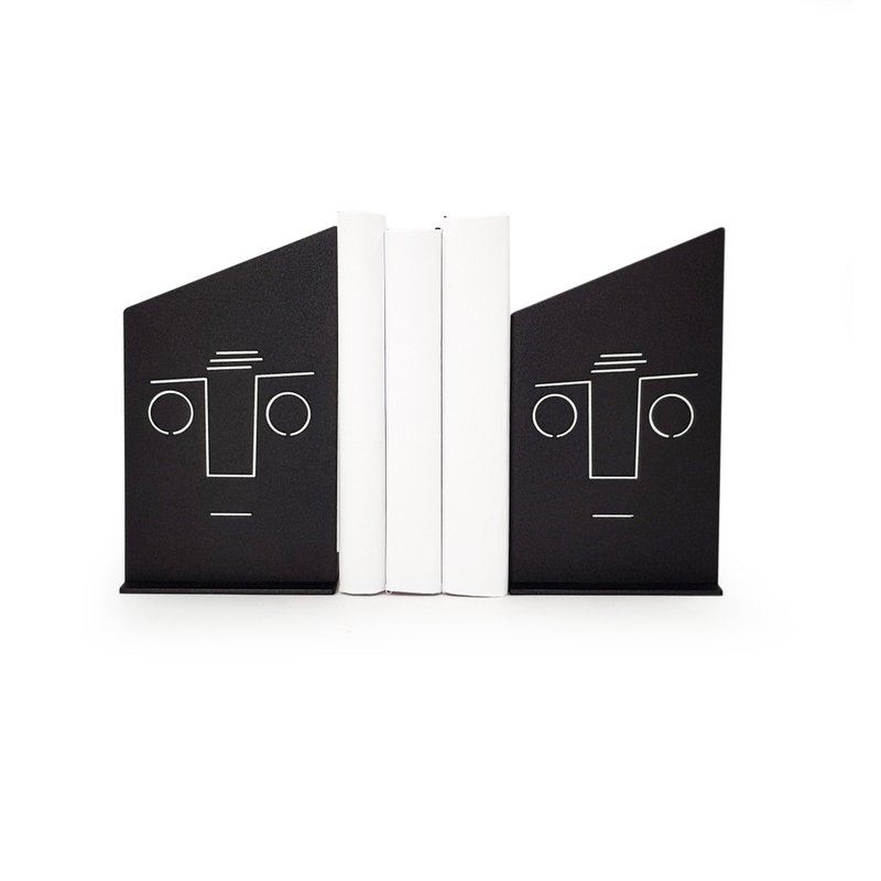 Modern bookends Face, Bauhas style shelf decor. - 擺飾/家飾品 - 其他金屬 黑色