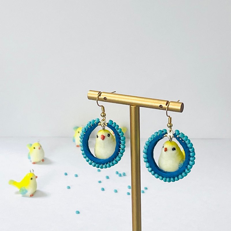Parakeet earrings looking at the sky from a birdcage - Earrings & Clip-ons - Thread Blue