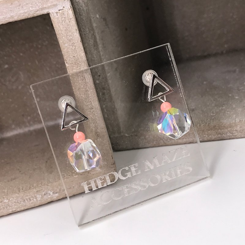 E41006 Cube Silver 925 & Swarovski Crystal Earrings - Earrings & Clip-ons - Sterling Silver Pink