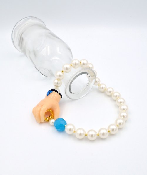 TIMBEE LO shop TIMBEE LO 嬰孩小手膠質珍珠項鍊 藍色琉璃寶石