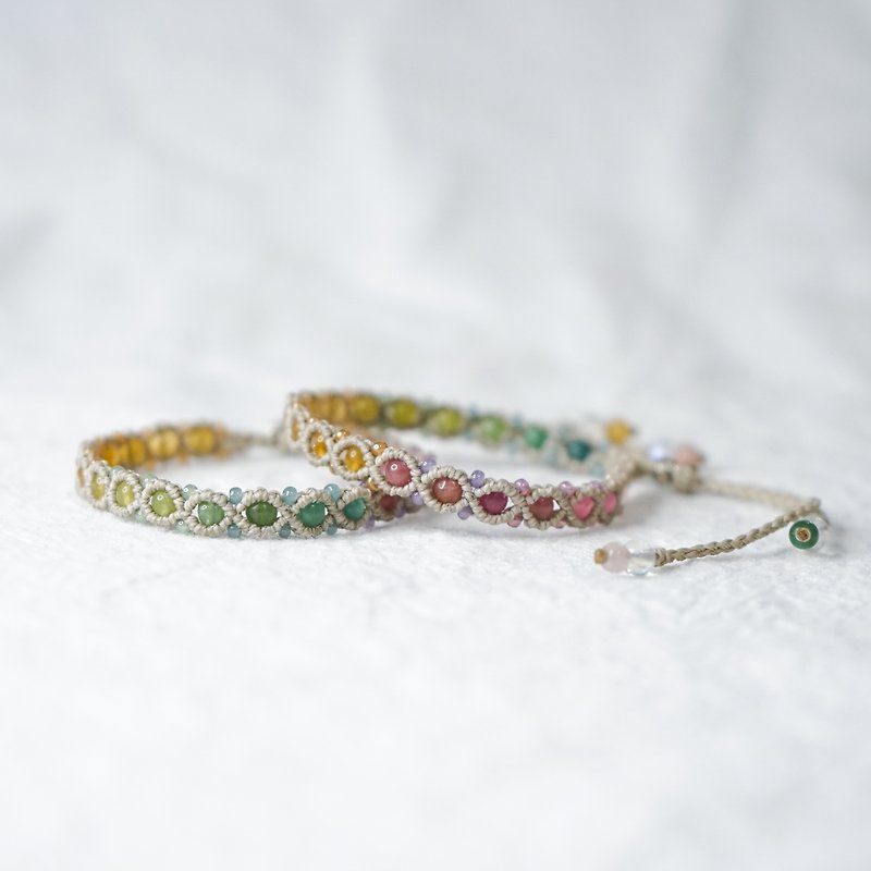 | Loop | Rainbow Tourmaline Hand Woven Wax Bracelet - สร้อยข้อมือ - เครื่องเพชรพลอย หลากหลายสี