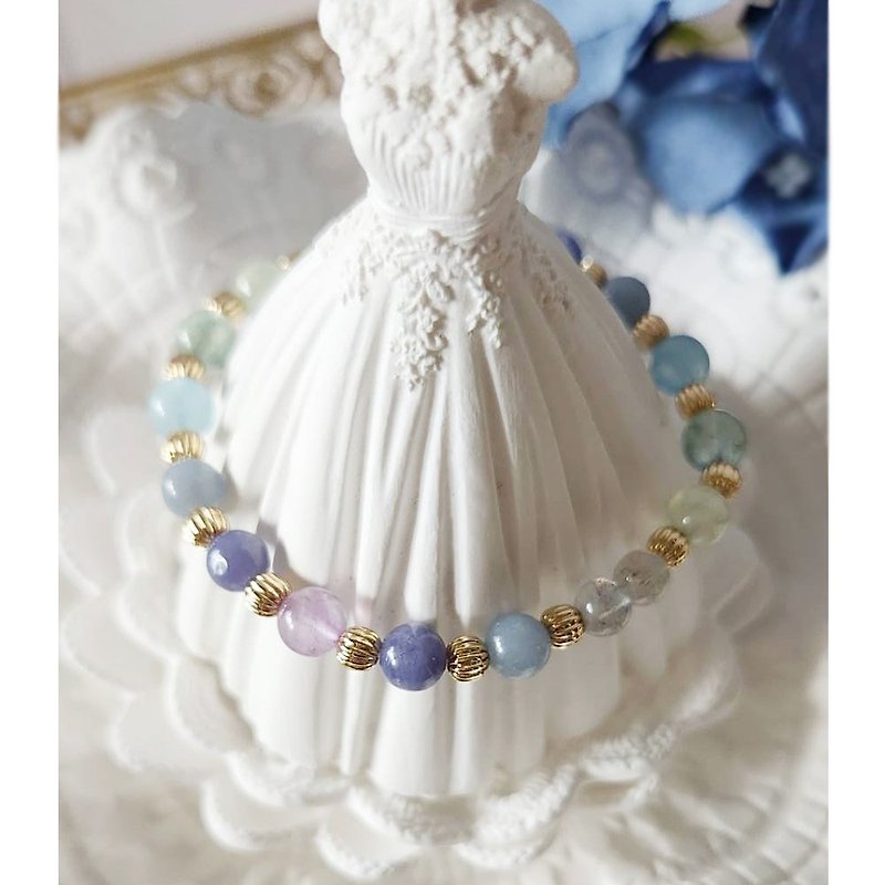 Waltz of Flowers | Stone | Green Strawberry Quartz | Prehnite | Stone | Lavender Amethyst | Aquamarine - Bracelets - Crystal Blue