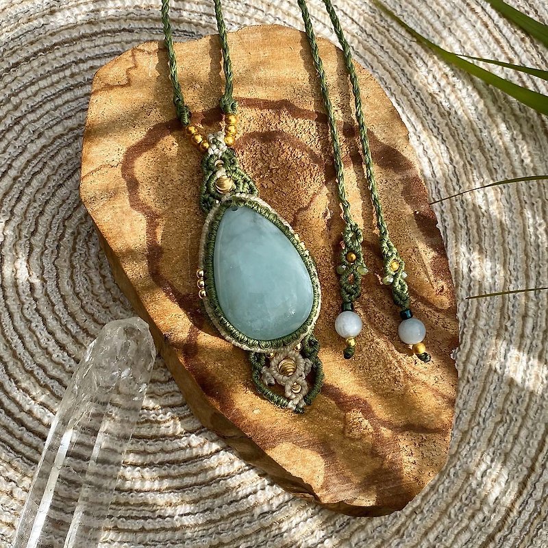 Morning Dew-Natural Aquamarine/Braided Necklace - Necklaces - Crystal Blue