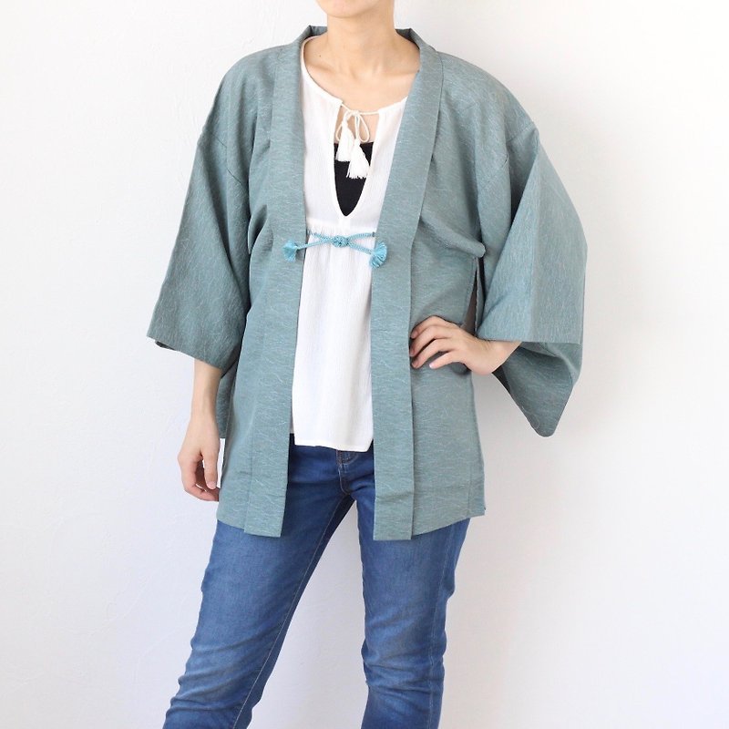 traditional kimono, authentic kimono, kimono jacket, Japanese kimono /3920 - เสื้อแจ็คเก็ต - เส้นใยสังเคราะห์ สีเขียว