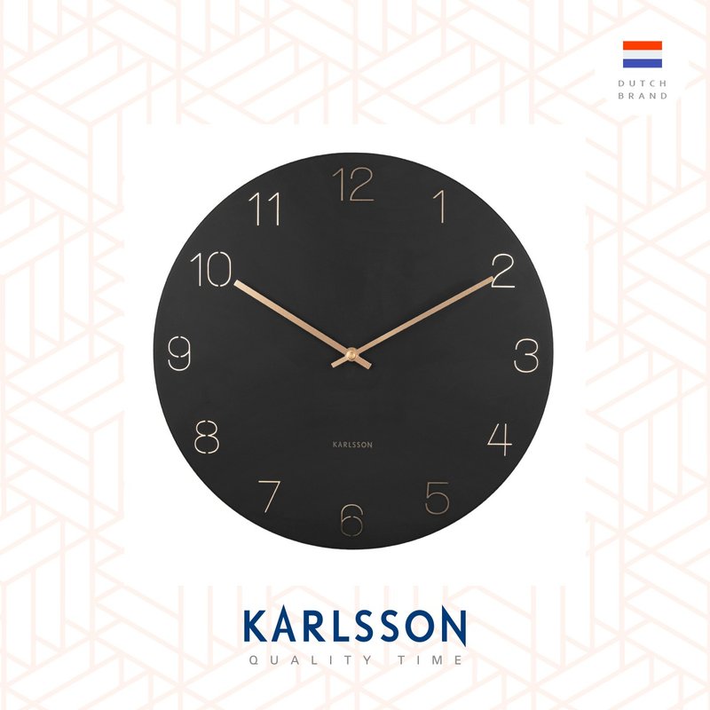 荷蘭Karlsson Wall clock 40cm engraved black 黑色金色數字掛鐘 - 時鐘/鬧鐘 - 其他金屬 黑色