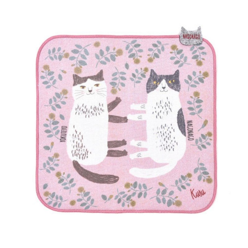 Kusuguru Japan紗布絨手帕毛巾 日本眼鏡貓Nagonago-san系列-粉色 - 手帕 - 其他人造纖維 粉紅色