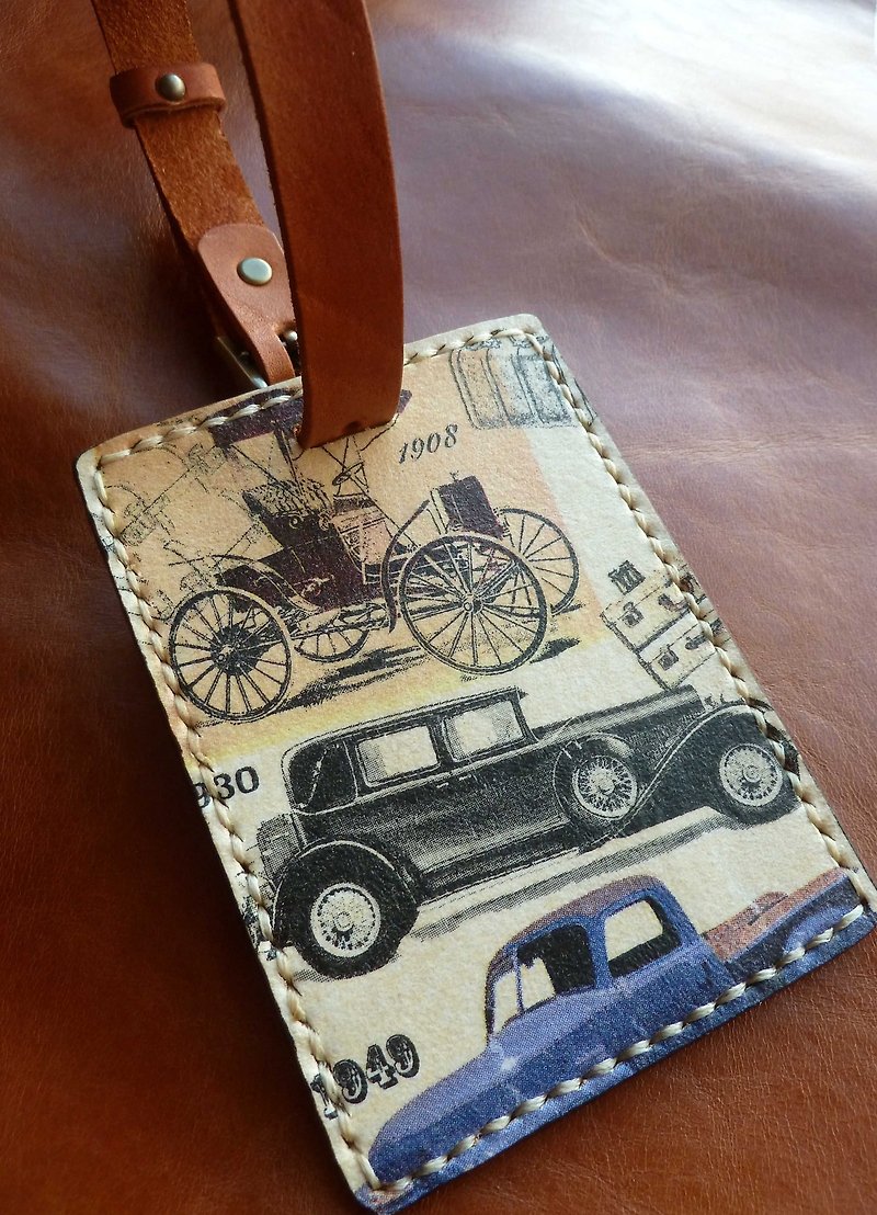 Vegetable tanned leather luggage tag/free English name printing - Luggage Tags - Genuine Leather 