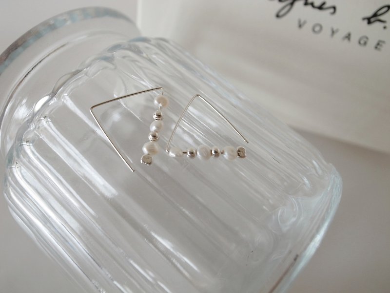 [Earrings] 925 sterling silver triangular pearl earrings - Earrings & Clip-ons - Sterling Silver Silver