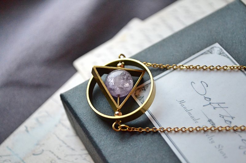 Geometric Triangle with Amethyst Crystal Stainless Steels Necklace - Necklaces - Crystal Purple