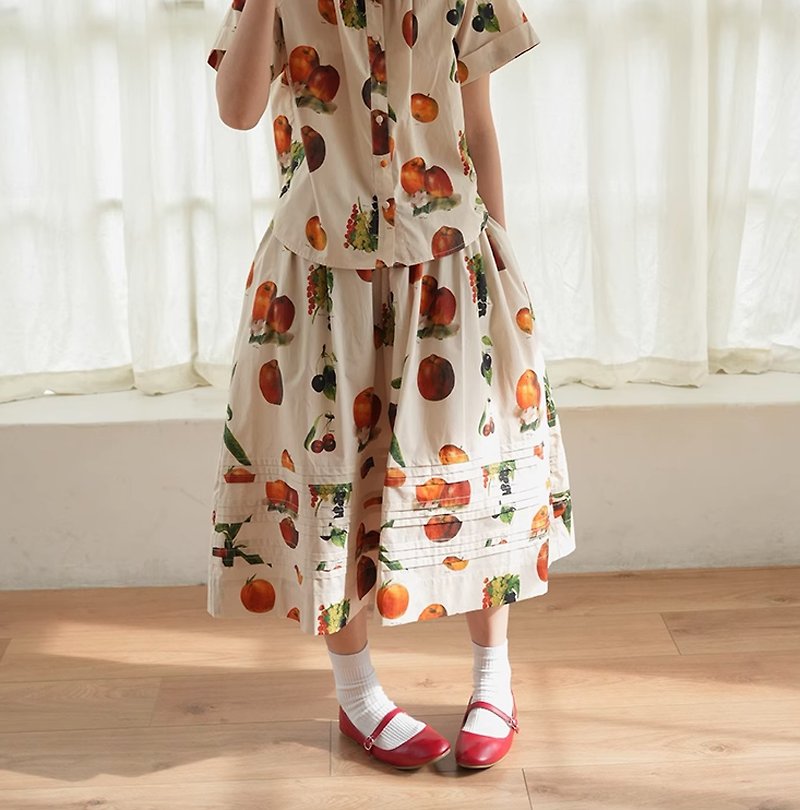 French Retro Apple Print Skirt - Skirts - Other Materials Multicolor