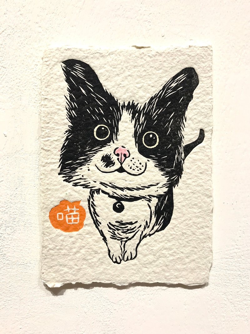 Hand-printed paper postcard Benz Meow - Cards & Postcards - Paper Black