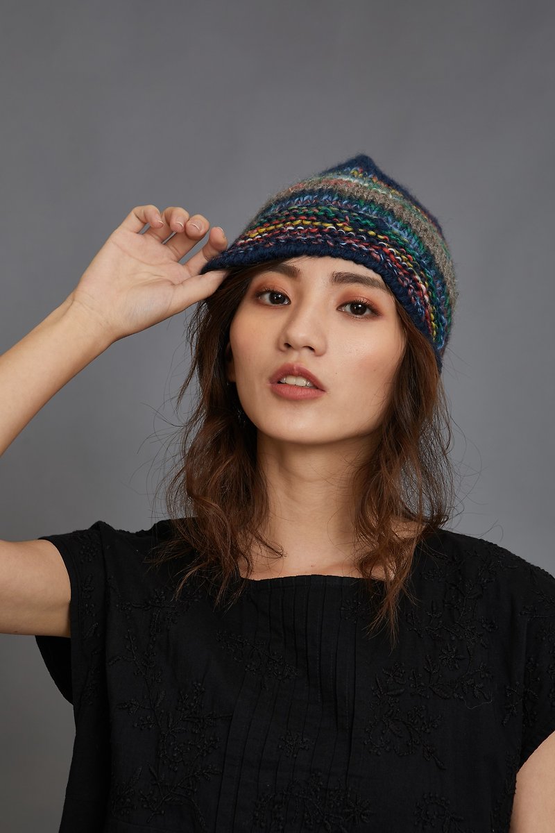 Wool knit marine color retro cap _ fair trade - Hats & Caps - Wool Multicolor