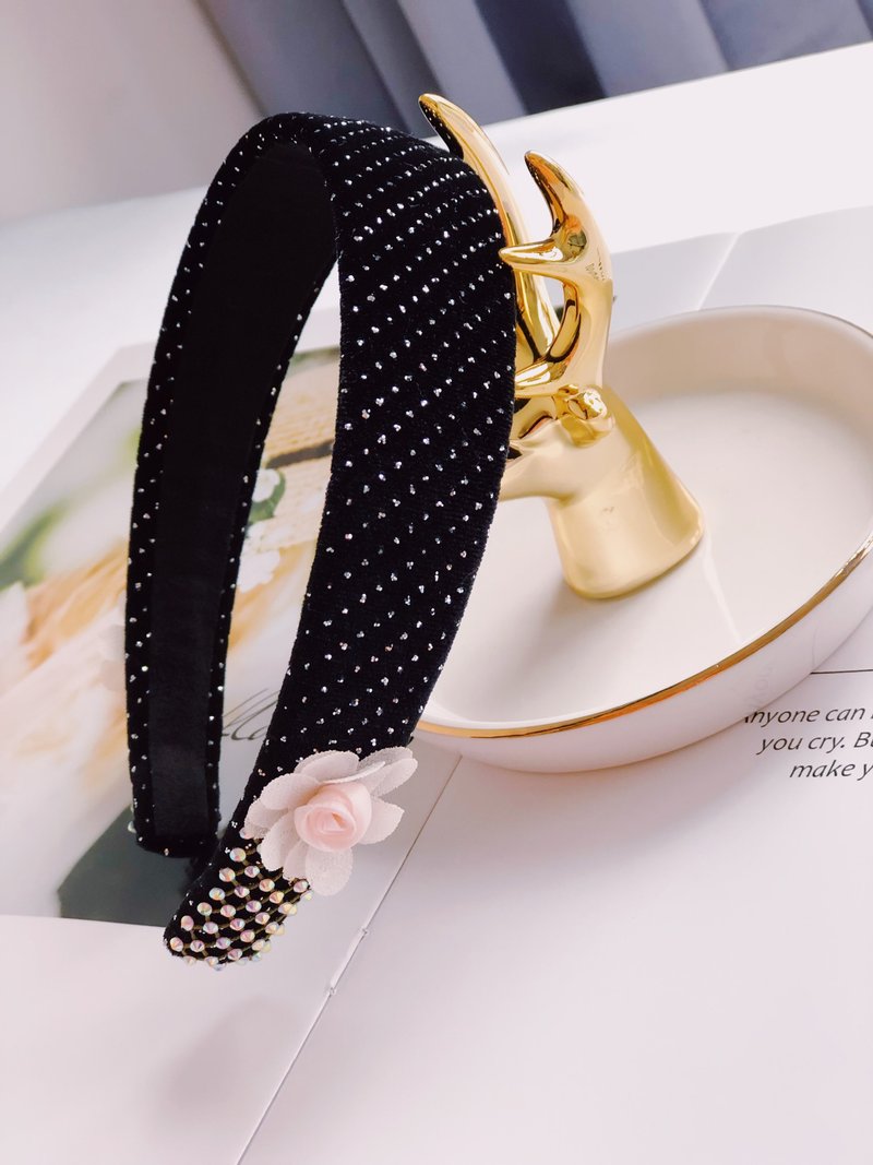 原創底部閃鑽雙邊花朵髮箍 - 髮箍/髮帶 - 其他材質 黑色