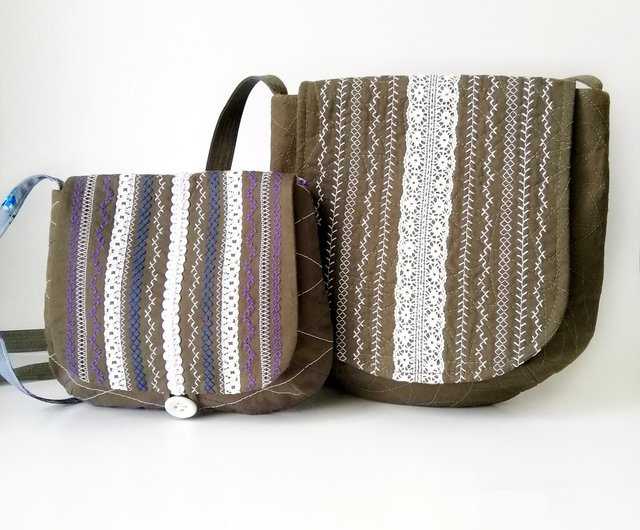 Khaki canvas messenger bag Small fabric crossbody purse Boho bag