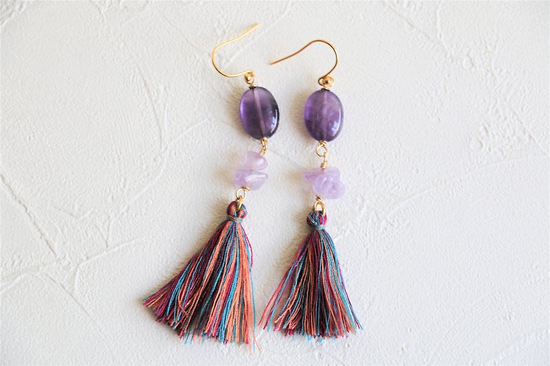 Amethyst dangle earrings - 18k gold plated earrings - tassel earrings - Earrings & Clip-ons - Gemstone Purple