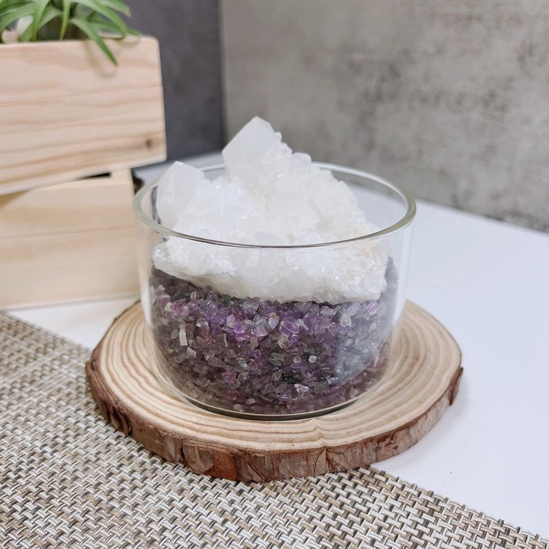 White crystal cluster amethyst Stone basin desk small ornaments - ของวางตกแต่ง - คริสตัล 