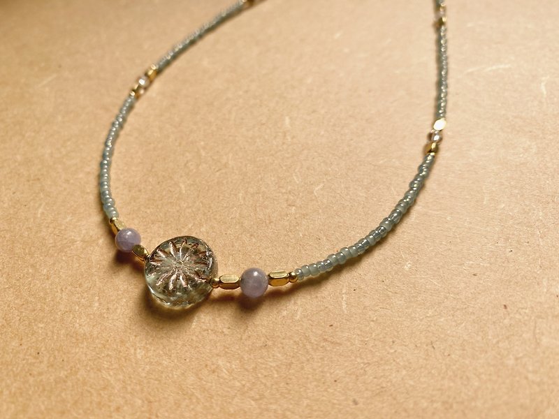 Aqua blue Silver carved antique bead necklace/multi-circle bracelet - Necklaces - Colored Glass Blue