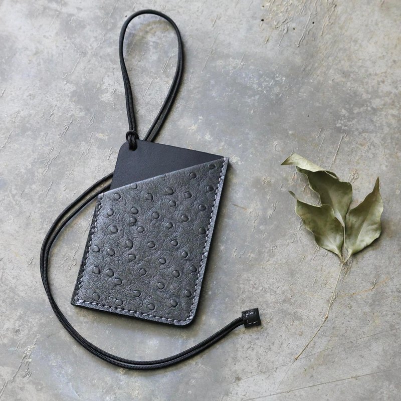 Card holder/card holder iron gray ostrich pattern/hacker customized gift - ID & Badge Holders - Genuine Leather Gray