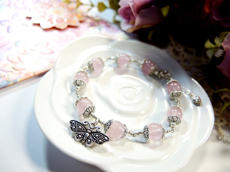 "Butterfly" 925 Silver Classic Butterfly Pink Crystal Bracelet - สร้อยข้อมือ - เครื่องเพชรพลอย สึชมพู