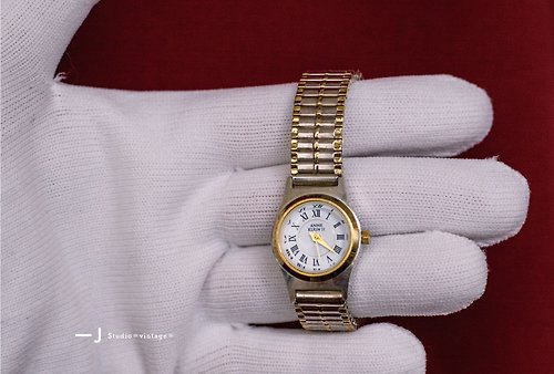 一J Studio ≡ vintage ≡ ANNE KLEIN II 美國品牌 銀金錶殼 彈性伸縮錶帶式 石英錶 古董錶