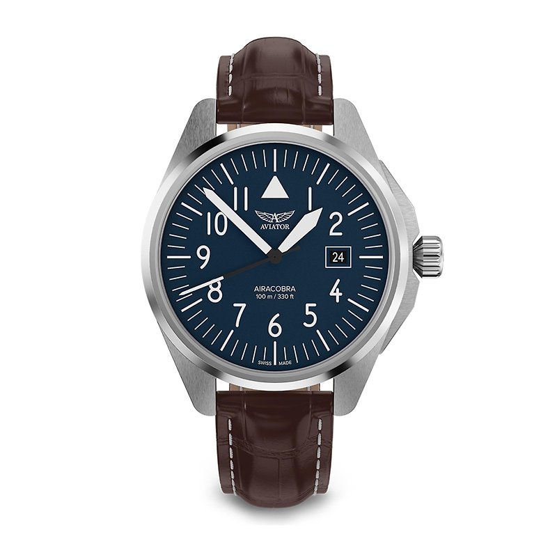 AIRACOBRA P43 TYPE A aviation style watch - Men's & Unisex Watches - Stainless Steel Silver