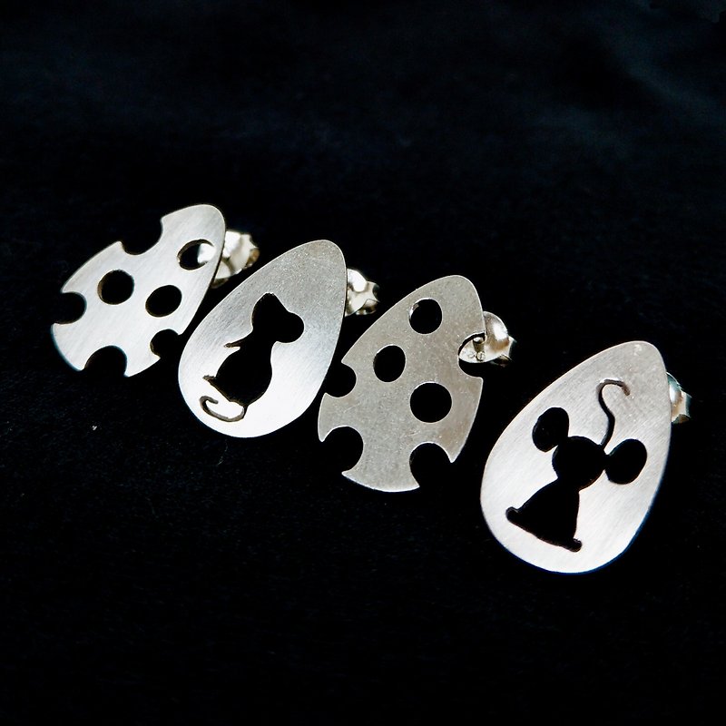 Year of the Rat Mouse Cheese-925 Sterling Silver Earrings (Two Styles) - ต่างหู - เงินแท้ สีเงิน