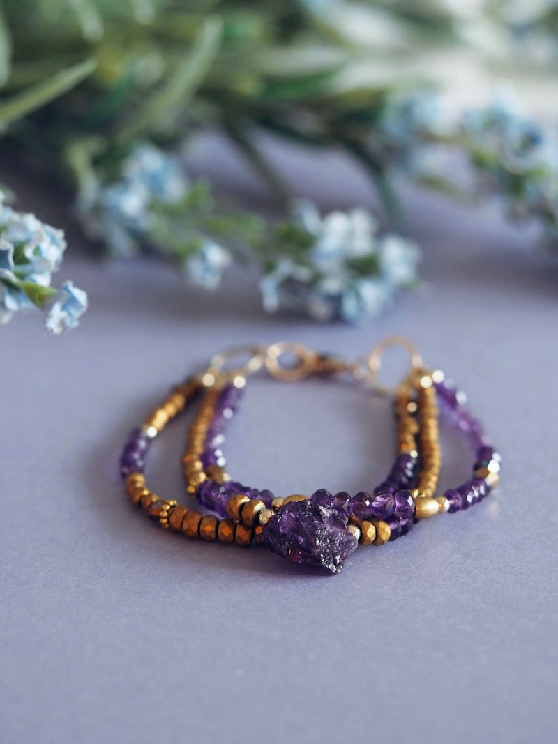 Raw amethyst bracelet/ Natural crystal bracelet vintage inspired - 手鍊/手環 - 寶石 紫色