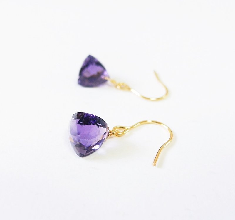 濃郁飽滿 天然紫水晶 粽型耳環 14K GF 送禮 天然石 輕珠寶 水晶 - 耳環/耳夾 - 寶石 紫色