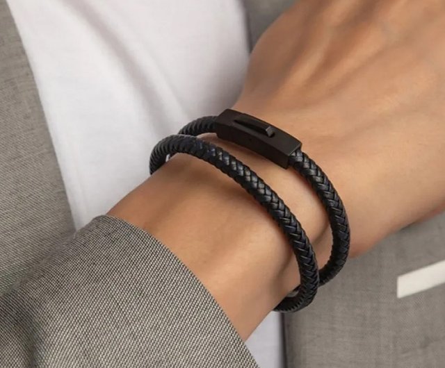 Black Braided Leather Rope Bracelet