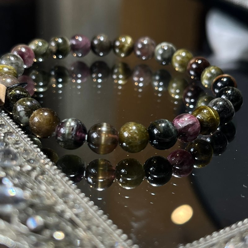 Beautiful little boutique cat's eye tourmaline two-color watermelon tourmaline hand beads bracelet bracelet noble luck - Bracelets - Semi-Precious Stones Multicolor