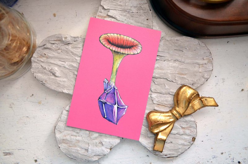 GOOKASO 魔法蘑菇紫水晶魔法石 明信片 可書寫硬卡紙材質POSTCARD - 卡片/明信片 - 紙 粉紅色