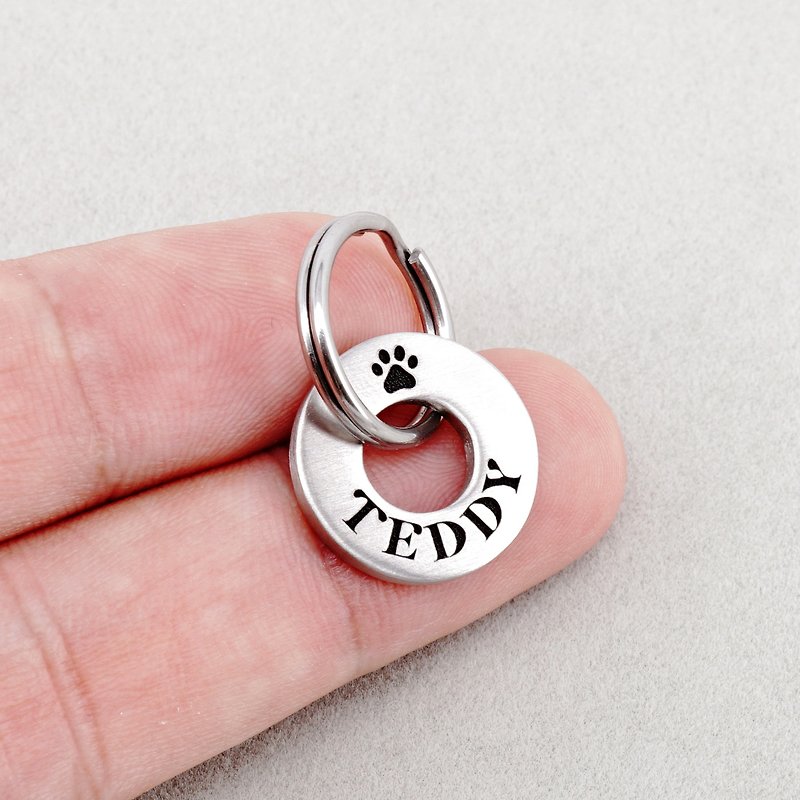 Kitten ID Tag, Small Cat Tag, Personalized Small Ring Pet Tag - Collars & Leashes - Stainless Steel Silver
