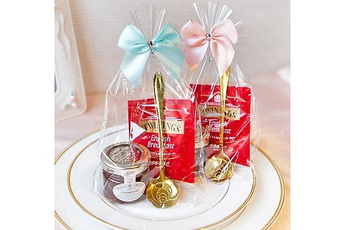 幸福朵朵 婚禮小物 花束禮物 皇家認證唐寧英倫茶包+英國Tiptree果醬+玫瑰湯匙禮物包