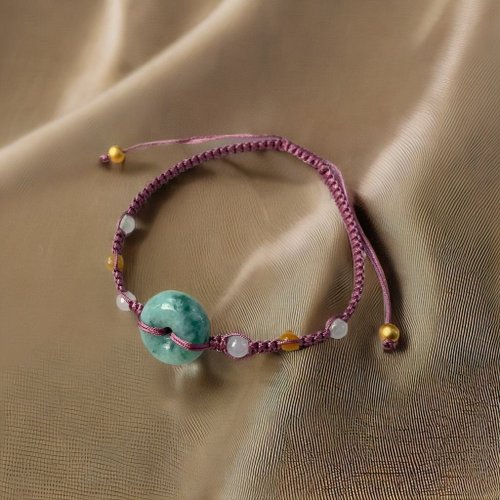 瓔珞珠寶盒 E.L.Jewelry Box 冰糯飄綠翡翠平安扣編織手鍊 | 天然緬甸玉翡翠A貨