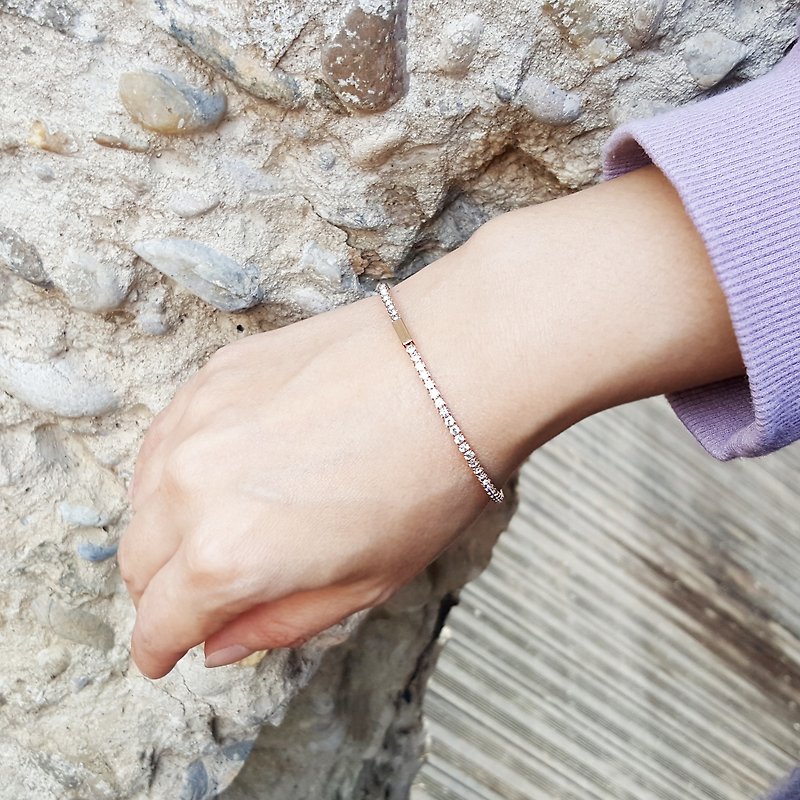 Rose Gold Rectangle point Single Line Flexible Bangle Bracelet - Bracelets - Rose Gold Gold
