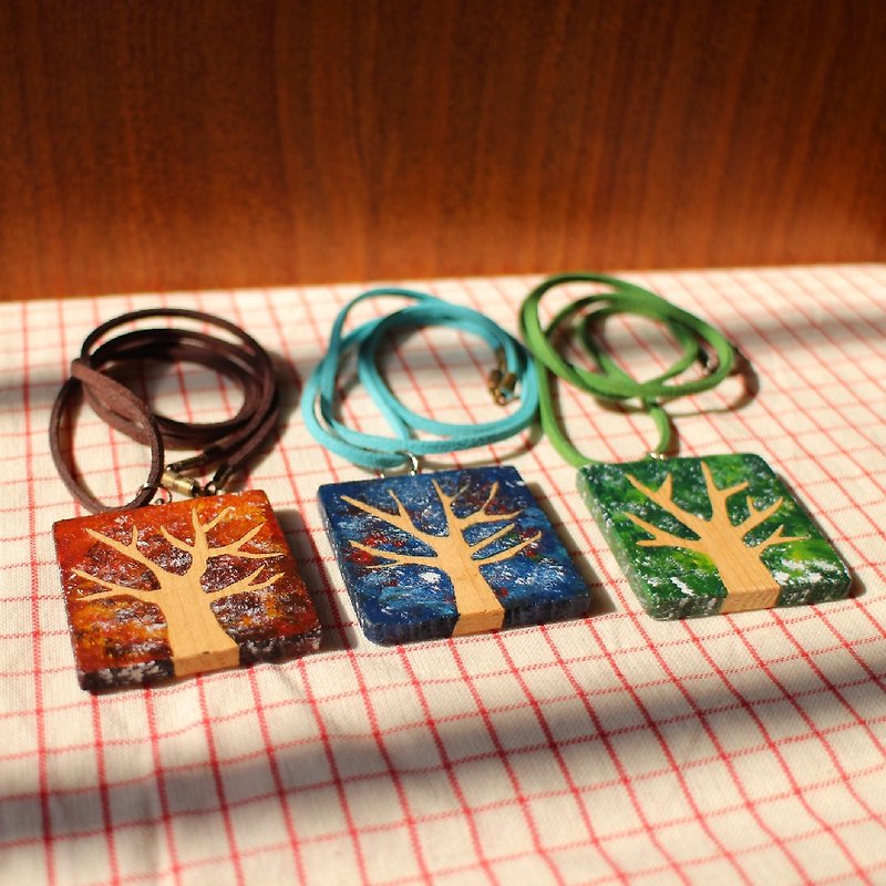 Solid wood_handmade_plant a dream painted little tree_necklace_color customization - Necklaces - Wood Multicolor